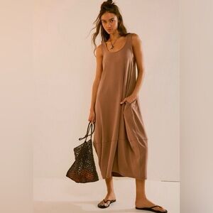 Free People Beach Perth Barrel Tee Shirt Midi Dress in Brown Size XL Bohemian